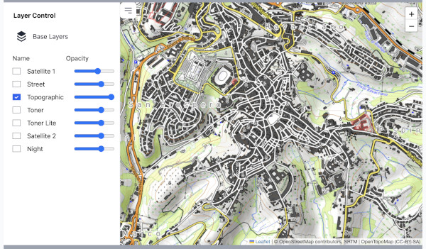 Only the lower layer (topographic map) is visible, when all higher layers are switched off